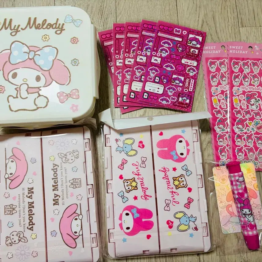 [BUNJANG] My Melody Lunch Box Sticker Set with Pen / 마이멜로디 도시락통 스티커 세트