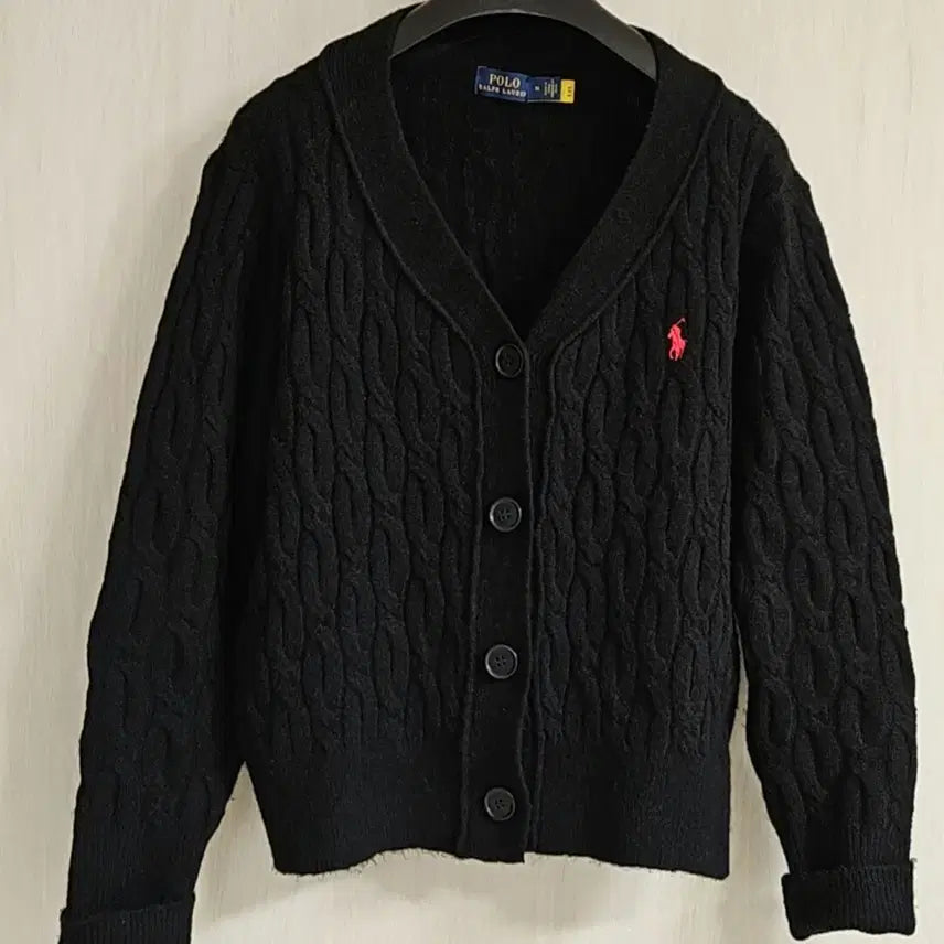 [BUNJANG] Polo Ralph Lauren Black Cable Knit Cardigan M / 폴로 랄프로렌 블랙 케이블 니트 가디건 M