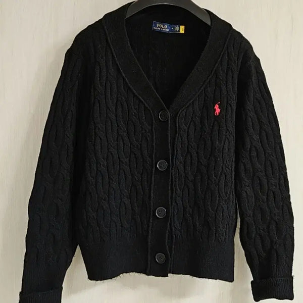 [BUNJANG] Polo Ralph Lauren Black Cable Knit Cardigan M / 폴로 랄프로렌 블랙 케이블 니트 가디건 M