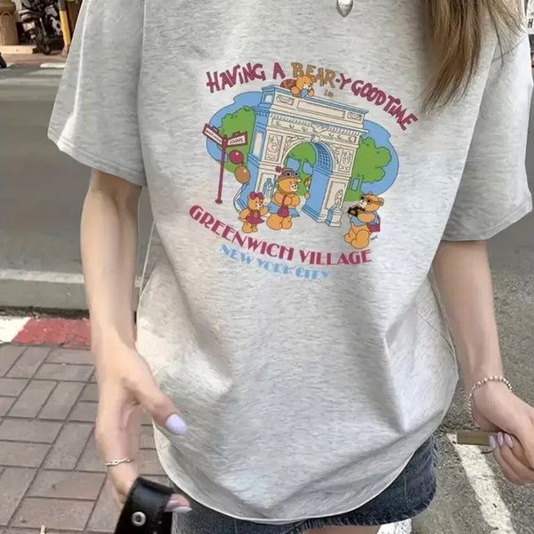[BUNJANG] 100% Cotton Bear Graphic T-Shirt / 새상품 면 100% 베어 반팔 티셔츠