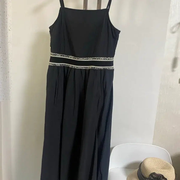 [BUNJANG] Black Crinkled Bustier Long Dress / 블랙 바스락 뷔스띠에 롱원피스 프리