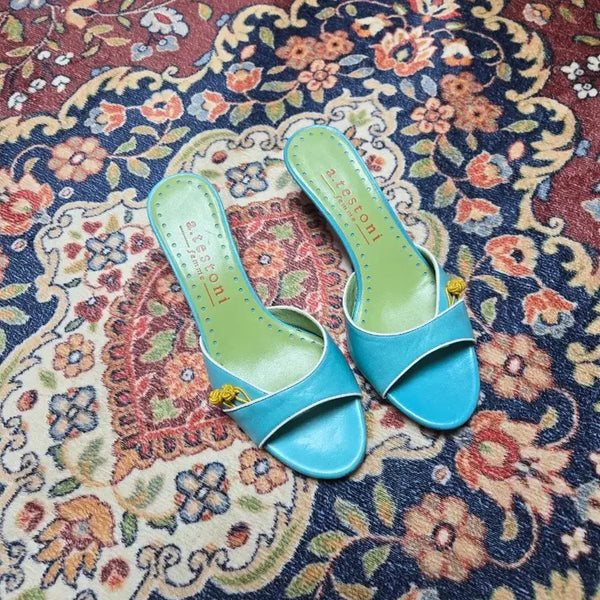 [BUNJANG] A. Testoni Femme Two-Tone Kitten Heel Mules Sandals (Size 36) / A.testoni femme 테스토니 투톤 미들힐 뮬 샌들 [36]230