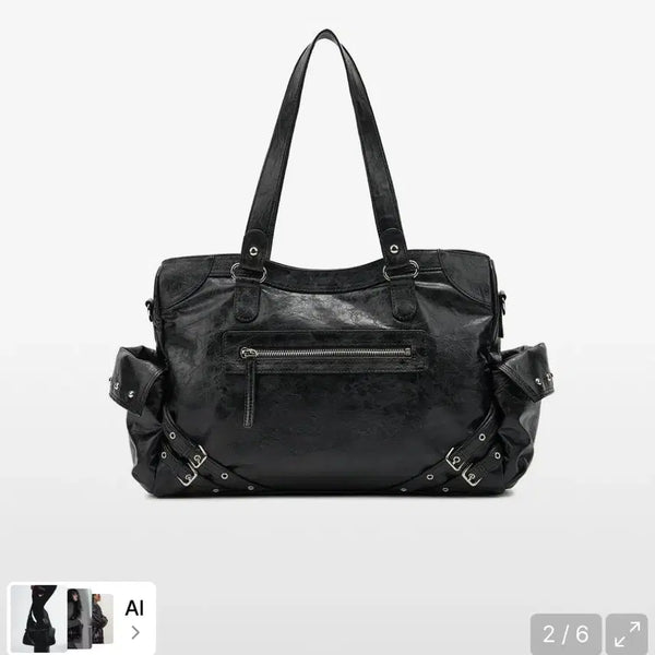 [BUNJANG] Danit Stud Pocket Big Bag Black / 다이닛 스터드 포켓 빅백 블랙