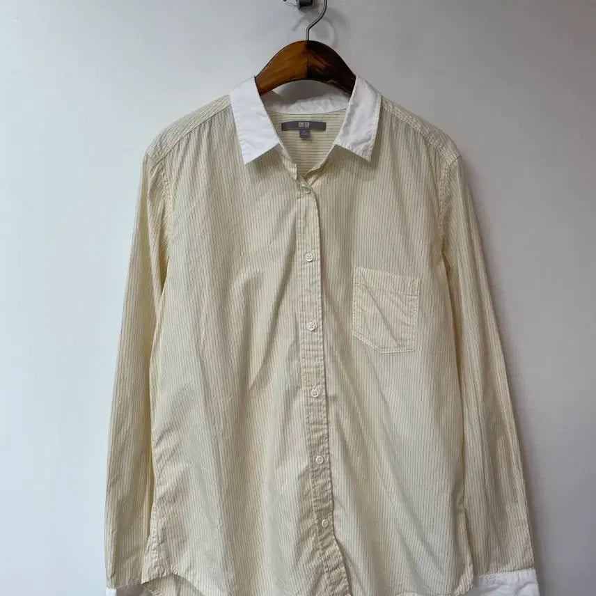 [BUNJANG] Uniqlo Yellow White Stripe Shirt XL / 유니클로 옐로우화이트 스트라이프 셔츠 XL