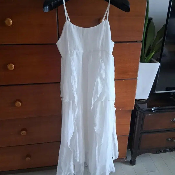 [BUNJANG] White Sleeveless Ruffle Chiffon Dress / 화이트 나시 원피스 캉캉 쉬폰