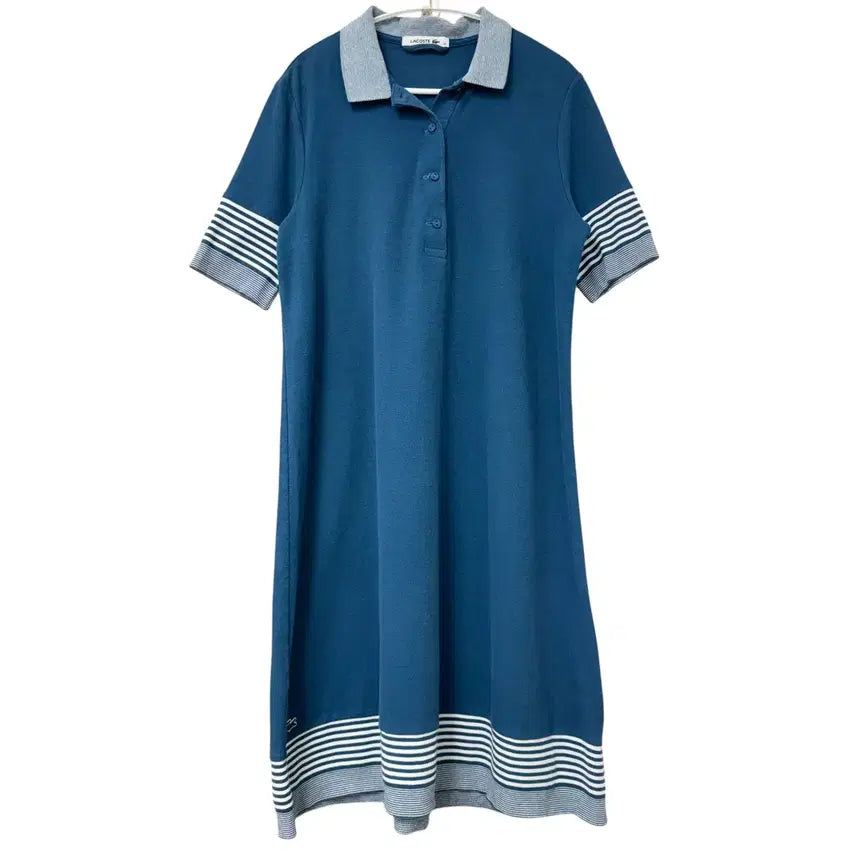 [BUNJANG] Lacoste Colorblock Striped Polo Dress Blue / 라코스테 배색 카라 원피스 스트라이프 36 블루