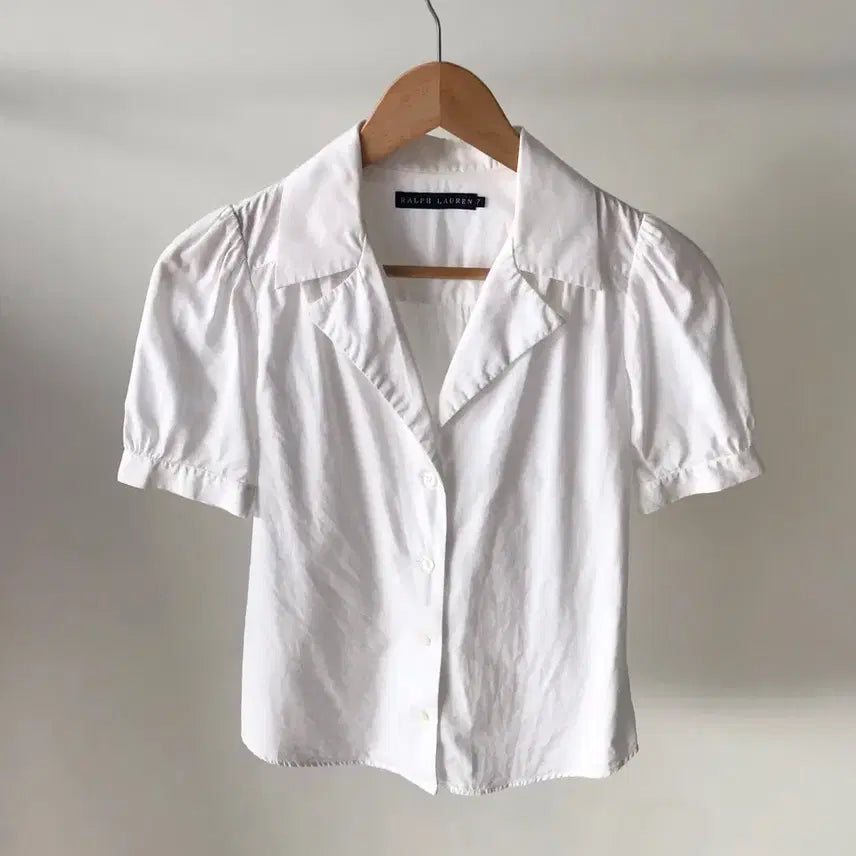 [BUNJANG] Polo Ralph Lauren White Puff Sleeve Short Sleeve Blouse Shirt / 폴로 화이트 퍼프 블라우스 반팔 셔츠