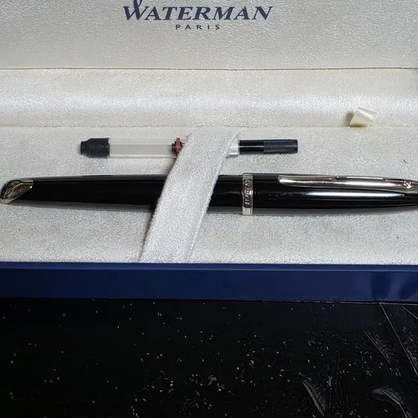 [BUNJANG] Waterman Carene Black 18K F Nib Fountain Pen with Cartridges and Ink / 워터맨 까렌 블랙 18K ST F(돌고래)&카트리지 블랙 8개& 블루 잉크 한 병