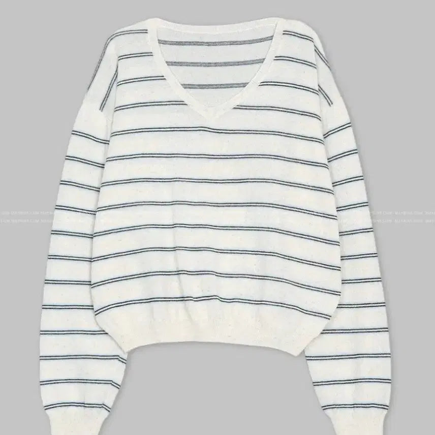 [BUNJANG] Stripe Summer V-Neck Knit / 스트라이프 썸머 브이넥 니트