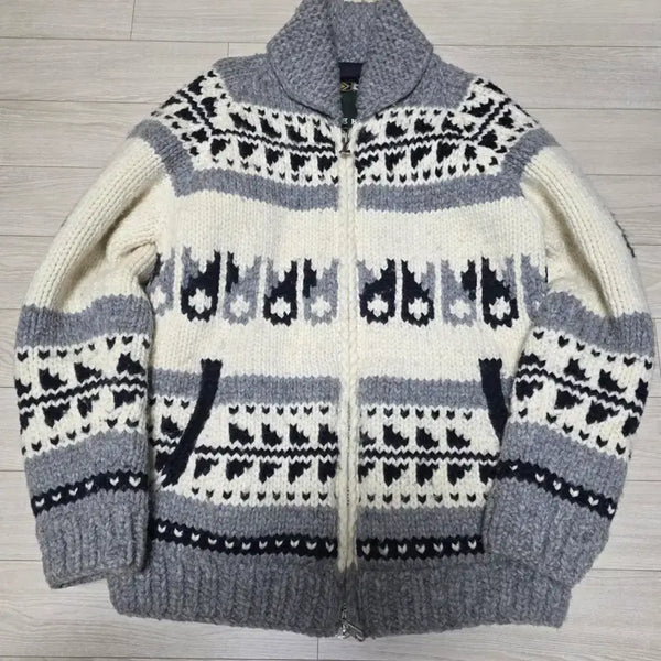 [BUNJANG] Mooch Nuckle Nordic Pattern Zip-Up Knit / 무스너클 노르딕 패턴 집업 니트