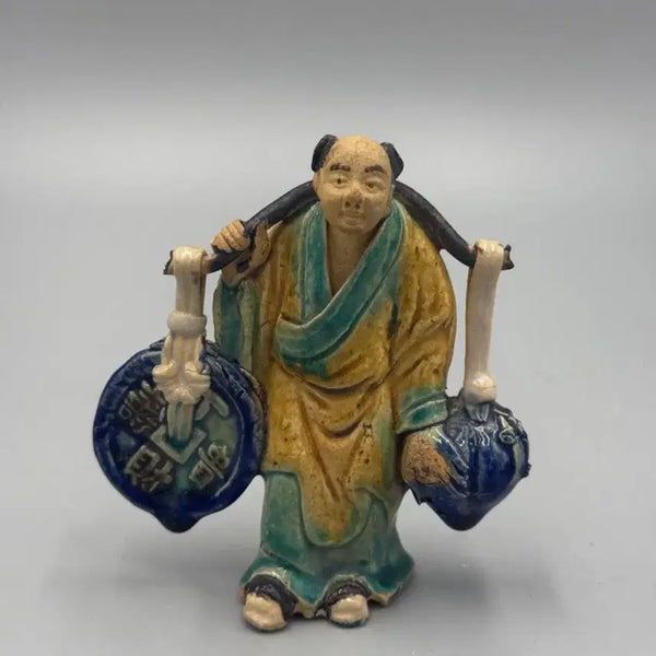 [BUNJANG] Mid-20th Century (1950-1970) Shiwan Ware "Three-Color" Style Peddler Figure Chinese Ceramic Antique / [진품] 20세기 중반(1950~70) 빈티지 석완요 삼채풍 행상 인물상 중국도자기 골동품