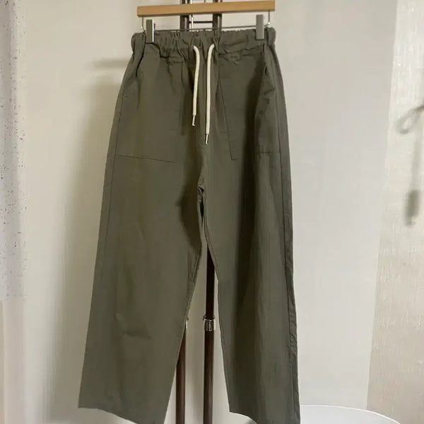 [BUNJANG] Khaki Wide Banding Pants (One Size) / 카키 와이드 밴딩팬츠 프리