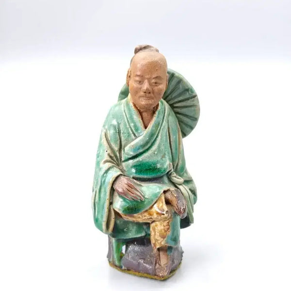 [BUNJANG] Late Qing Dynasty / Republic of China Shiwan Ware Celadon Glaze Fisherman Figure / 청말 민국 석완요 녹유 어부 인물상 중국도자기 골동품 고미술품 수집품