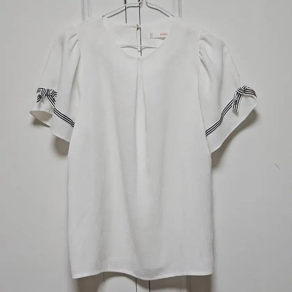 [BUNJANG] Soup White Ribbon Blouse (Free Size) / 미착용) 숲 soup 화이트 리본 블라우스 (프리 사이즈)
