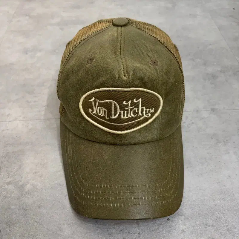 [BUNJANG] OS Bonderchi Leather Trucker Mesh Cap Khaki / OS 본더치 가죽 트러커 메쉬 캡 모자 카키