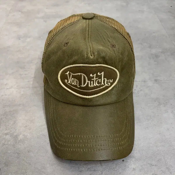 [BUNJANG] OS Bonderchi Leather Trucker Mesh Cap Khaki / OS 본더치 가죽 트러커 메쉬 캡 모자 카키