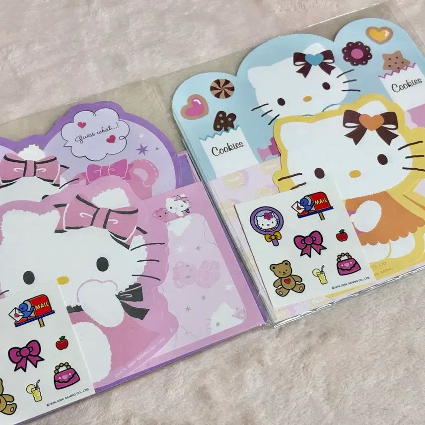 [BUNJANG] Vintage Sanrio Hello Kitty Memo Pad, Stationery, and Sticker Set / 고전 산리오 헬로키티 메모지 편지지 스티커 베어 곰 리본