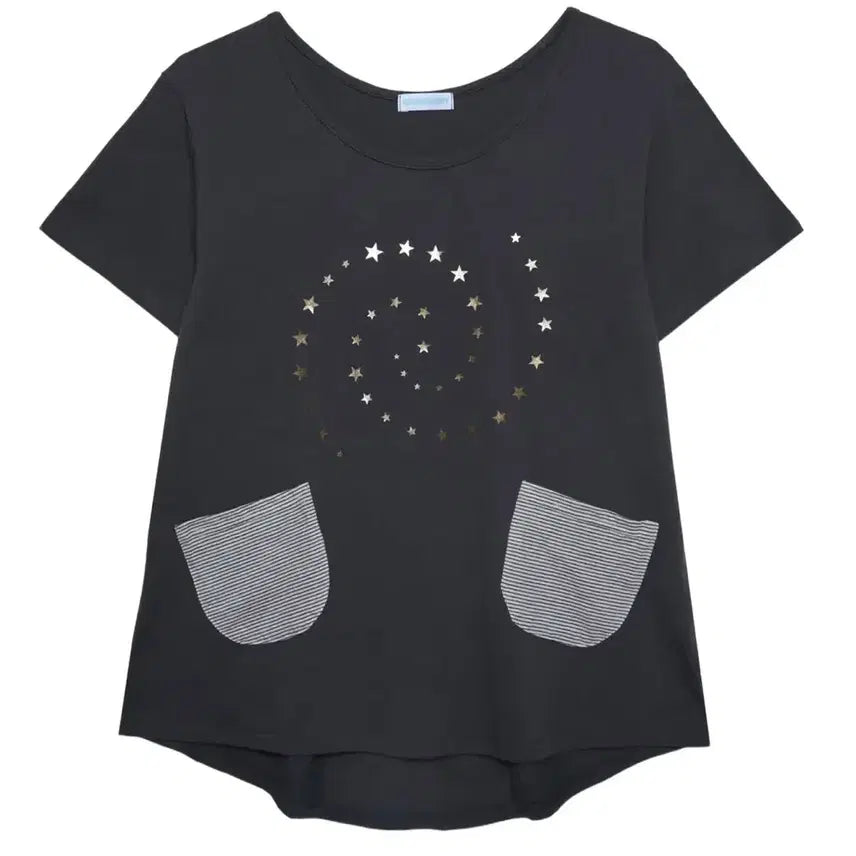 [BUNJANG] So Nonon Mori Glitter Star Pocket Off-the-shoulder T-shirt Charcoal / 소노노모리 GLITTER STAR POCKET OFF-TEE 차콜색