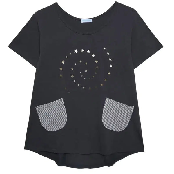 [BUNJANG] So Nonon Mori Glitter Star Pocket Off-the-shoulder T-shirt Charcoal / 소노노모리 GLITTER STAR POCKET OFF-TEE 차콜색