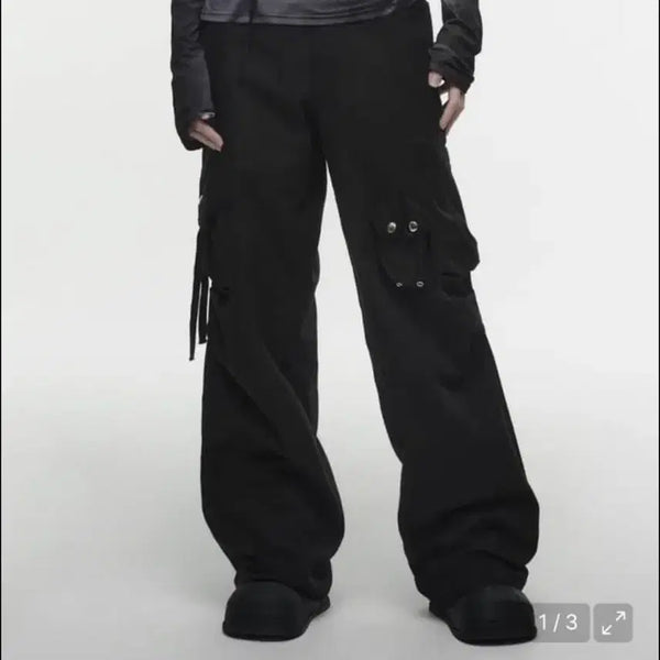 [BUNJANG] NaChae Strap Cargo Pants (Unisex) Black / 나체 STRAP CARGO PANTS (UNISEX) BLACK1