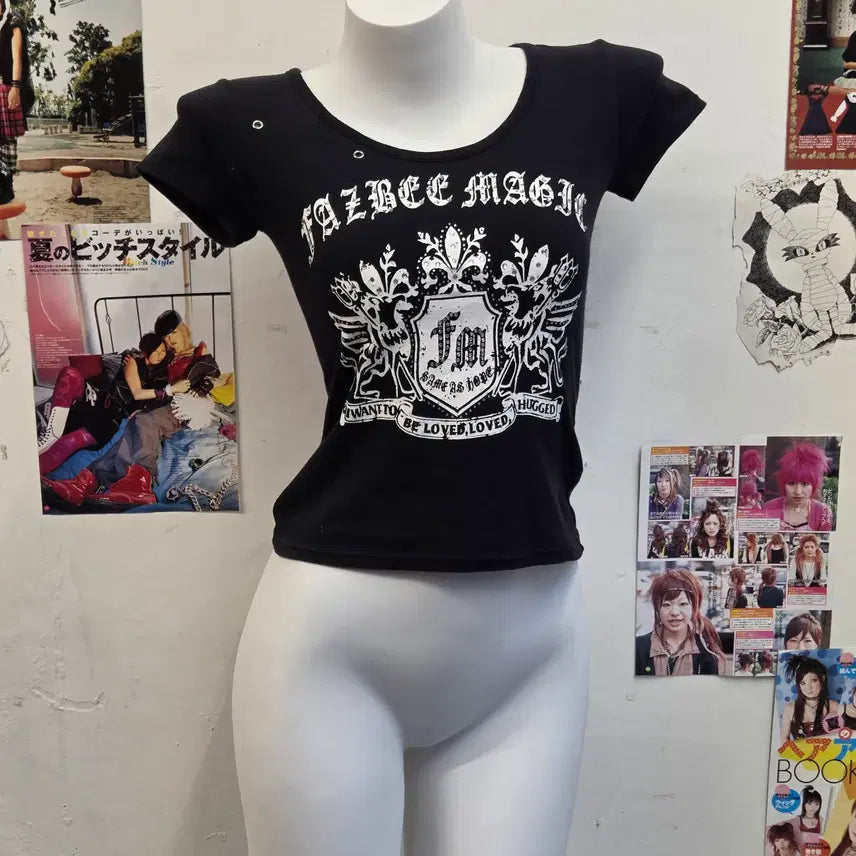 [BUNJANG] Japanese Punk Cubic Eyelet Slim Fit Short Sleeve T-Shirt / JPN 펑크 큐빅 아일렛 슬림핏 반팔