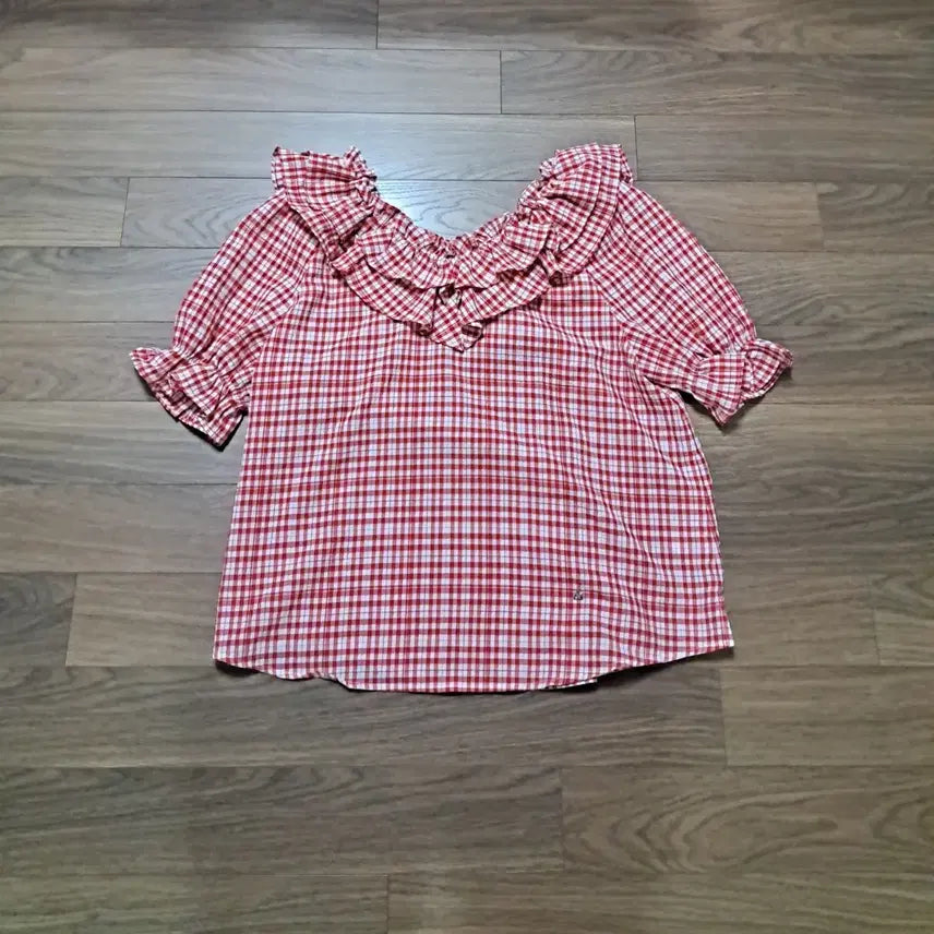 [BUNJANG] Guess Double Frill Check Blouse / 게스 이중프릴 체크 블라우스