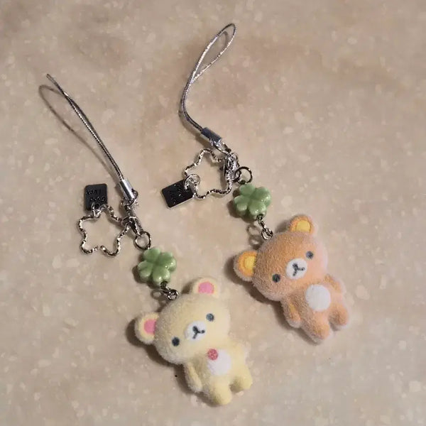 [BUNJANG] Rilakkuma Korilakkuma Fluffy Strap Charm Set / 리락쿠마 코리락쿠마 플로키 키링 스트랩 2종