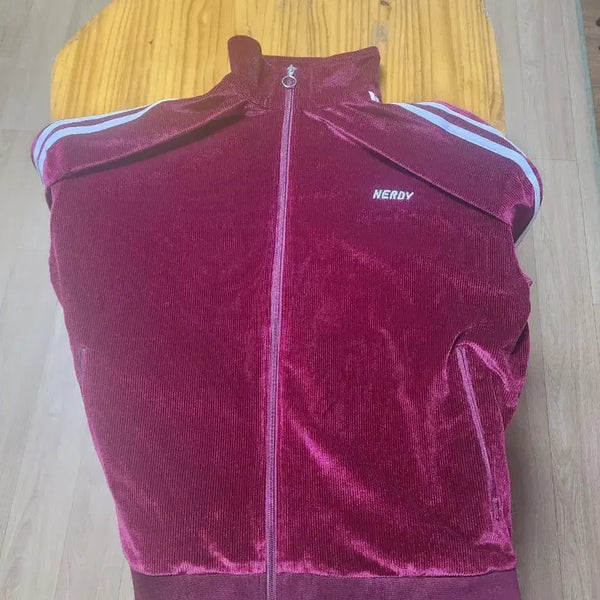 [BUNJANG] NERDY Corduroy Velvet Track Jacket Burgundy L / 널디 코듀로이 벨벳 져지 L사이즈