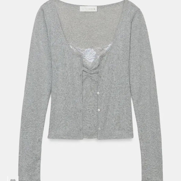[BUNJANG] Zara Lace Top Combo Jacket Grey L / 자라 레이스 탑 콤비 재킷 그레이 (레이스 나시 일체형 세트)