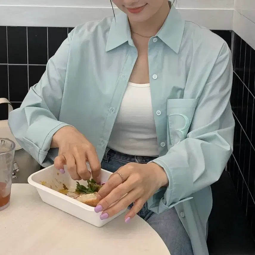 [BUNJANG] Illoje Overfit U Curve Women's Mint Shirt / 일로제 오버핏 유 커브 여성 민트 셔츠