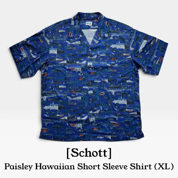 [BUNJANG] Schott N.Y.C. All Over Shark/Paisley Patchwork Hawaiian Shirt (Blue) / [Schott N.Y.C.] 올오버 샤크/페이슬리 패치워크 하와이안 셔츠 (Blue)