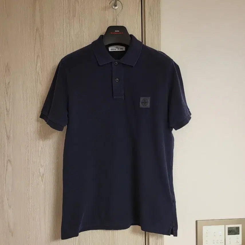 [BUNJANG] Stone Island Garment Dyed Polo T-Shirt Navy L / 스톤아일랜드 와펜 가먼트다이 카라 티셔츠 반팔티 pk 네이비 L