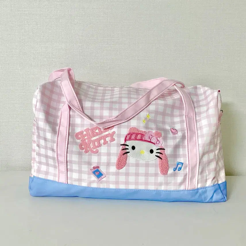 [BUNJANG] Hello Kitty Checkered Pattern Duffle Bag Pink / 헬로키티 체크 패턴 핑크색 더플백