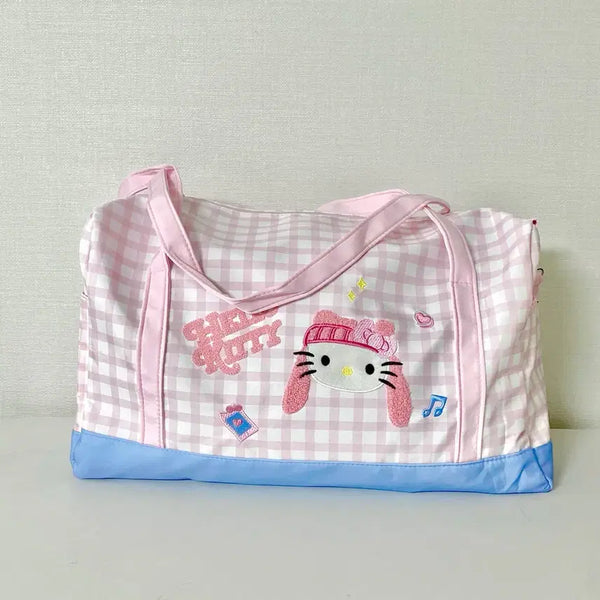 [BUNJANG] Hello Kitty Checkered Pattern Duffle Bag Pink / 헬로키티 체크 패턴 핑크색 더플백