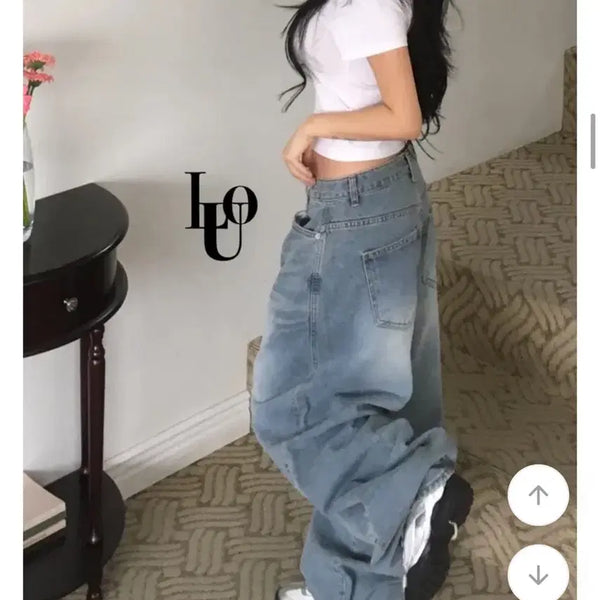 [BUNJANG] Wide Balloon Spring/Summer Light Wash Denim Pants / 메가 와이드 벌룬 봄,여름 데님 청 연청 팬츠