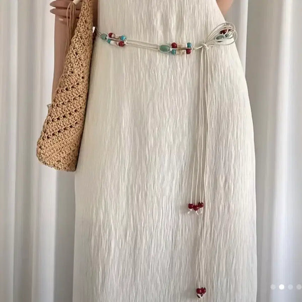 [BUNJANG] Bohemian Vintage Beaded Macrame String Belt / 보헤미안룩 빈티지 비즈 매듭 끈 벨트
