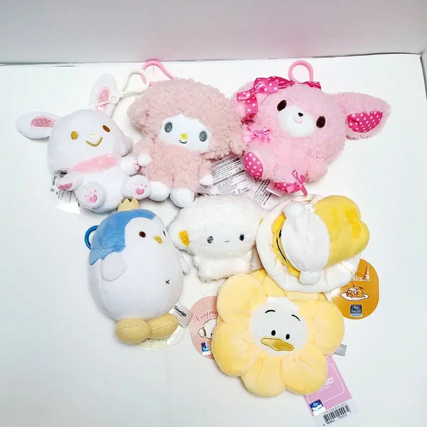 [BUNJANG] Sanrio Authentic Plush Charm Set (7 Types) / 일괄)산리오 정품 인형 키링 7종 세트_코기뮹,마이피아노,본본리본,위시미멜,아히루노페클,구데타마,딩구리데이즈 마슈_마스코트 미니 누이