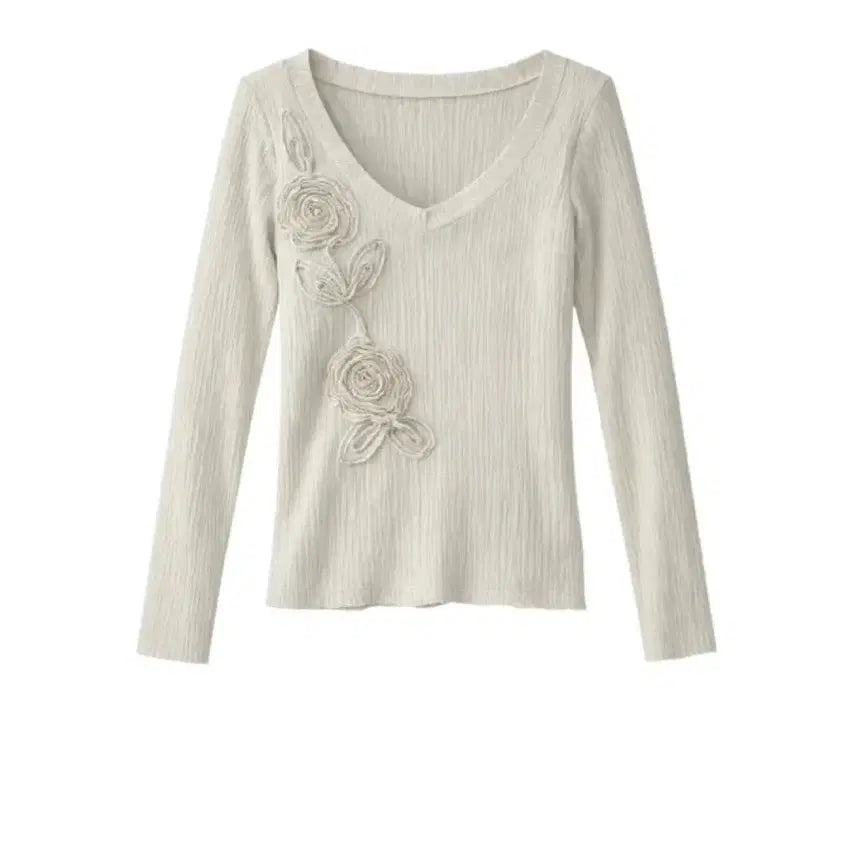 [BUNJANG] Optenso Wrinkle Knit Flower Cardigan / 옵텐소 플라워 링클 니트