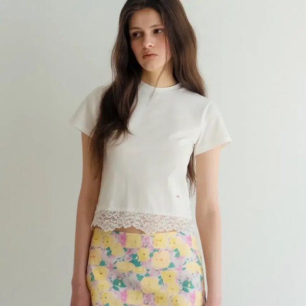[BUNJANG] Myr Myr Huan Lace Crop Short-Sleeve T-Shirt White / (새상품) 뮈르뮈르 휴안 레이스 크롭 반팔 티셔츠 화이트