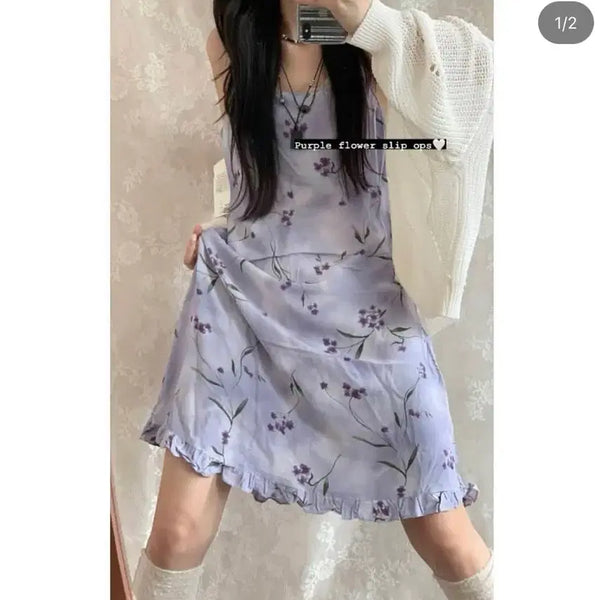 [BUNJANG] Purple Flower Slip Dress / 퍼플 플라워 슬립 원피스 / 버터플라이빈티지 대장원피스 페어리 모리걸 하구미 모리노가토