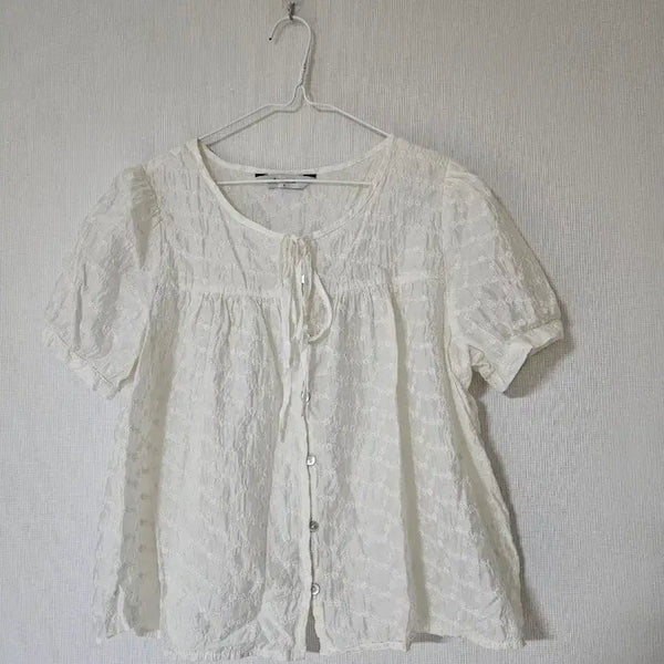 [BUNJANG] White Short Sleeve Blouse / 화이트 반팔 블라우스