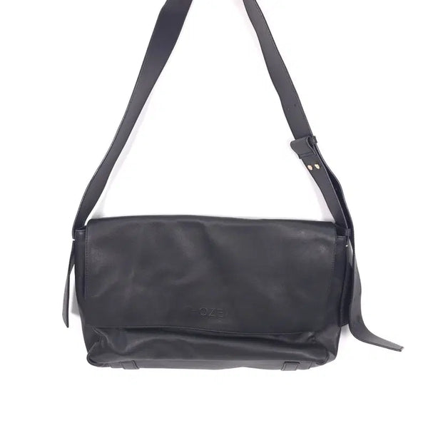[BUNJANG] HOZE Black Leather Wide Strap Crossbody Bag / HOZE 블랙 레더 와이드스트랩 크로스백