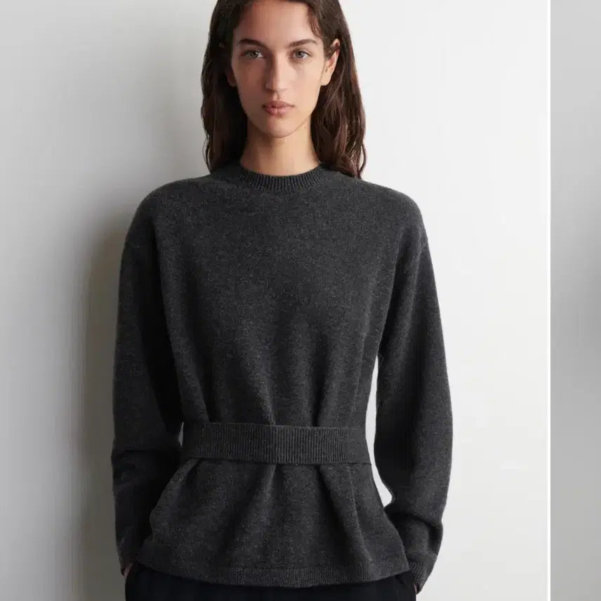 [BUNJANG] COS Belt Detailed Merino Wool Sweater Charcoal Melange / 코스 벨트 디테일 메리노 울 스웨터 차콜 멜란지