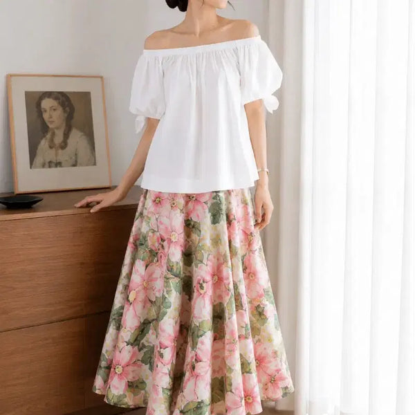 [BUNJANG] Vivienne Westwood Anglomania Embroidered Logo Off-Shoulder Ribbon Blouse (White, Size 38) / [정품/38] 비비안웨스트우드 앵글로매니아 자수로고 넥라인,오프숄더가능 리본 블라우스 (화이트)