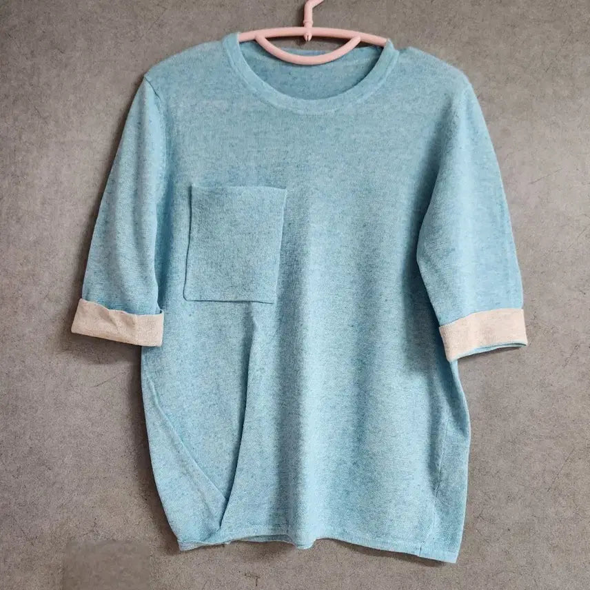 [BUNJANG] Women's Summer Knit Blue Pocket / 여성 여름 니트 블루 포켓 55~66반