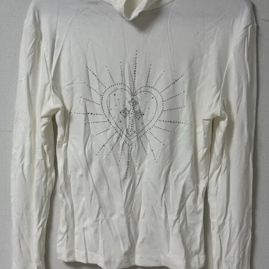 [BUNJANG] Point Cubic White Turtleneck Long Sleeve Top / 포인트 큐빅 화이트 목티