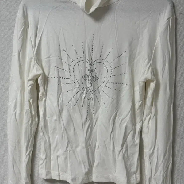 [BUNJANG] Point Cubic White Turtleneck Long Sleeve Top / 포인트 큐빅 화이트 목티