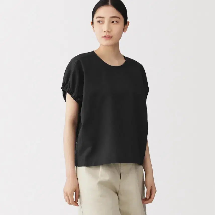 [BUNJANG] MUJI Hemp Gather Blouse Black / 무인양품 헴프 개더 블라우스 m 블랙