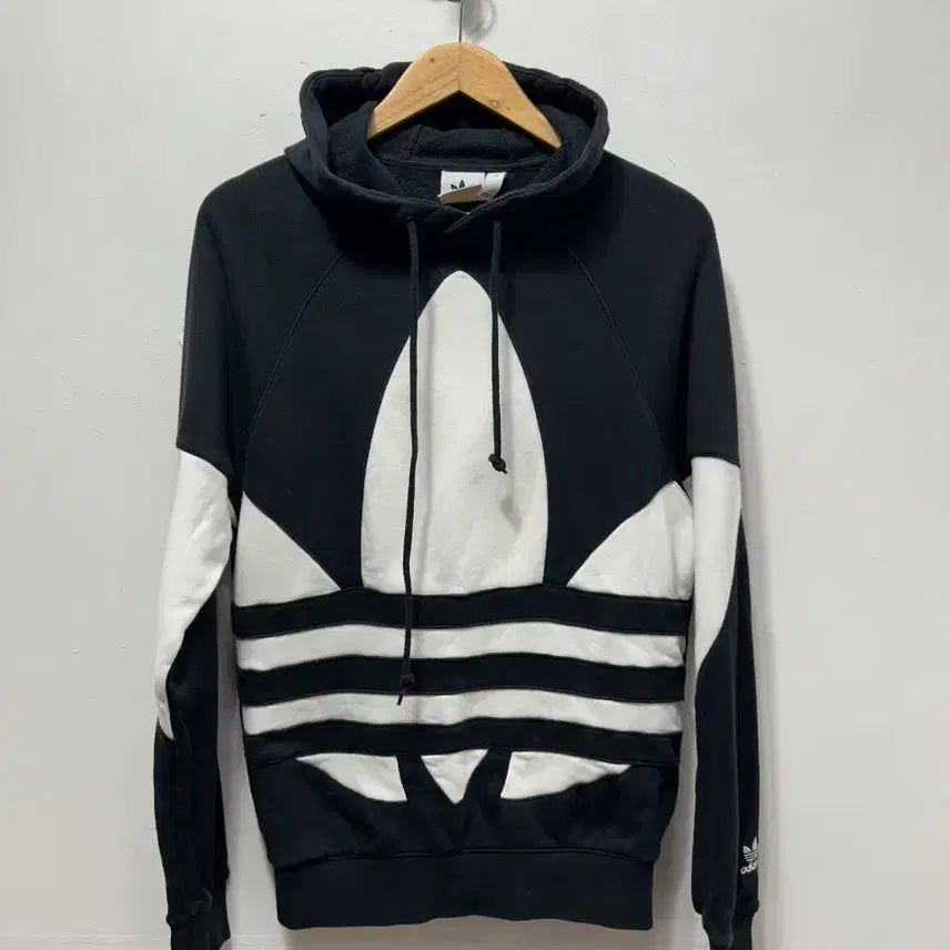 [BUNJANG] Adidas Big Logo Hoodie Black White XS / 아디다스 빅 로고 후드티 블랙 화이트 XS