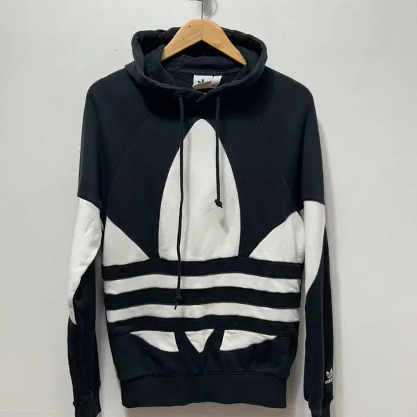 [BUNJANG] Adidas Big Logo Hoodie Black White XS / 아디다스 빅 로고 후드티 블랙 화이트 XS